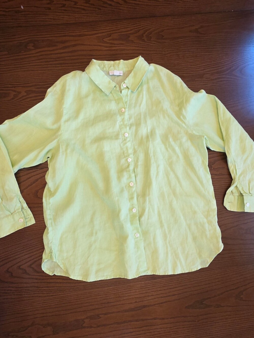 J.Jill Linen Lime Green Button Down Shirt Coastal Grandma Minimalist Eurosummer - Picture 2 of 8
